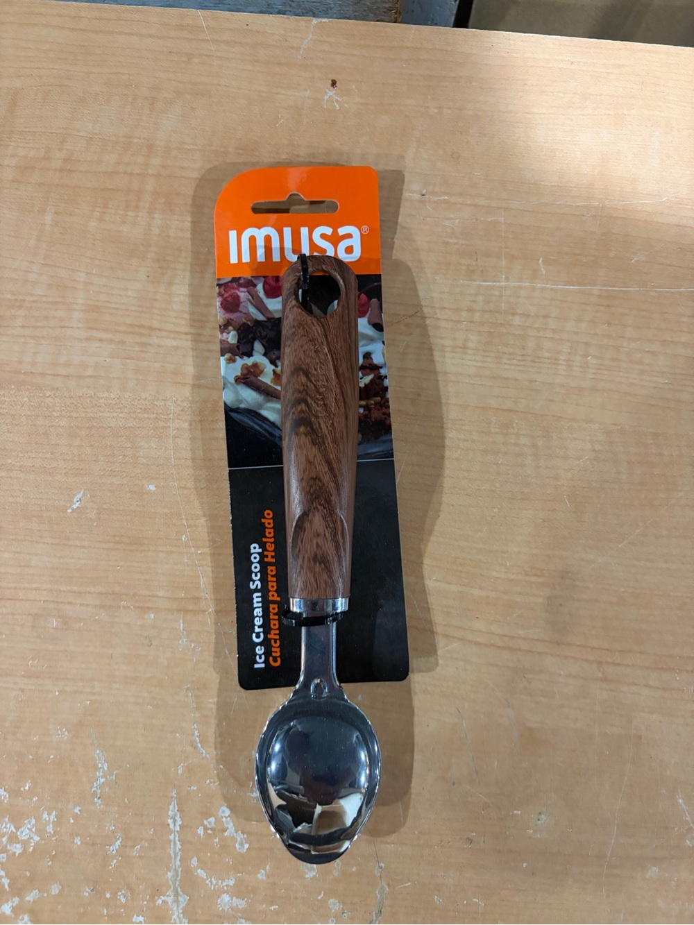 Imusa Ice Cream Scoop with Wood-Tone Handle - Brown/Silver